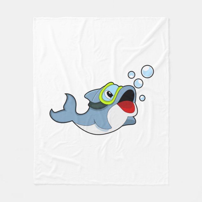 Couverture Polaire Dauphin à la plongée avec bulles d'eau.PNG (Devant)