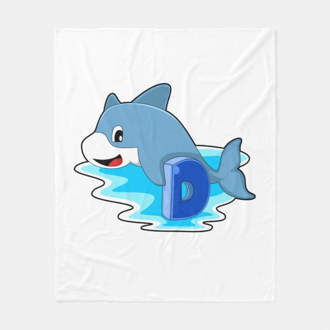 Couverture Polaire Dauphin en natation avec lettre (Devant)