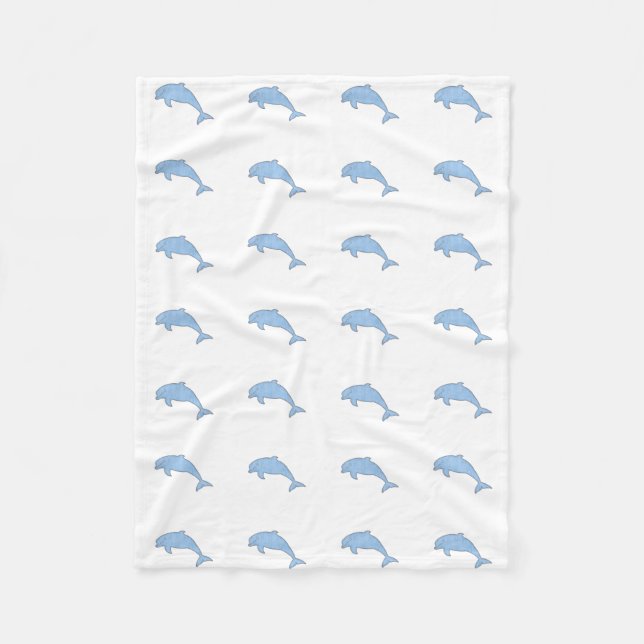 Couverture Polaire Dauphins de bleu d'aquarelle (Devant)