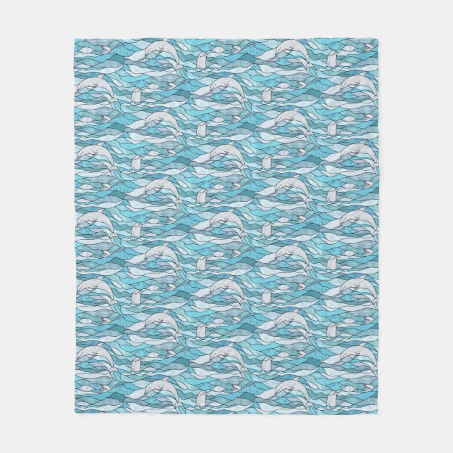 Couverture Polaire Dauphins de verre tendu de l'océan bleu (Devant)