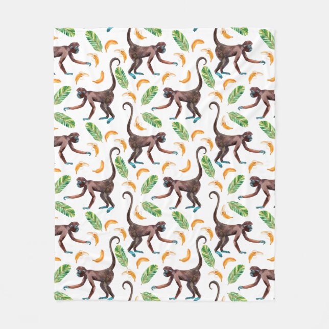 Couverture Polaire De doux singes qui jonglent avec des bananes (Devant)