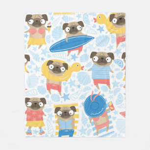 Couverture Polaire De mignons carlins en vacances. motif avec carlin