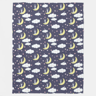 Couverture Polaire De Mignons lapins Sur Lune Avec Nuages Étoiles Ros