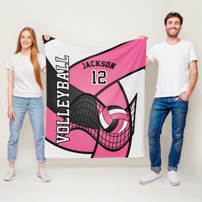 Couverture Polaire 🏐 de volley-ball en rose, blanc et noir (En situation)