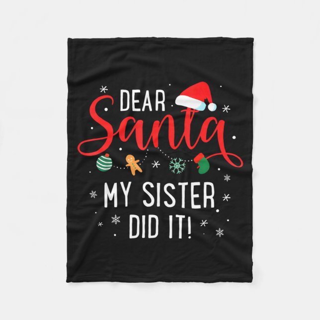 Couverture Polaire Dear Santa My Sister Did It Girls Kids Boys Funny  (Devant)