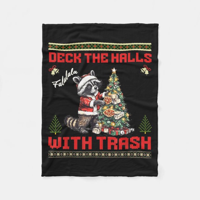 Couverture Polaire Deck The Halls With Trash Raccoon Ugly Christmas S (Devant)