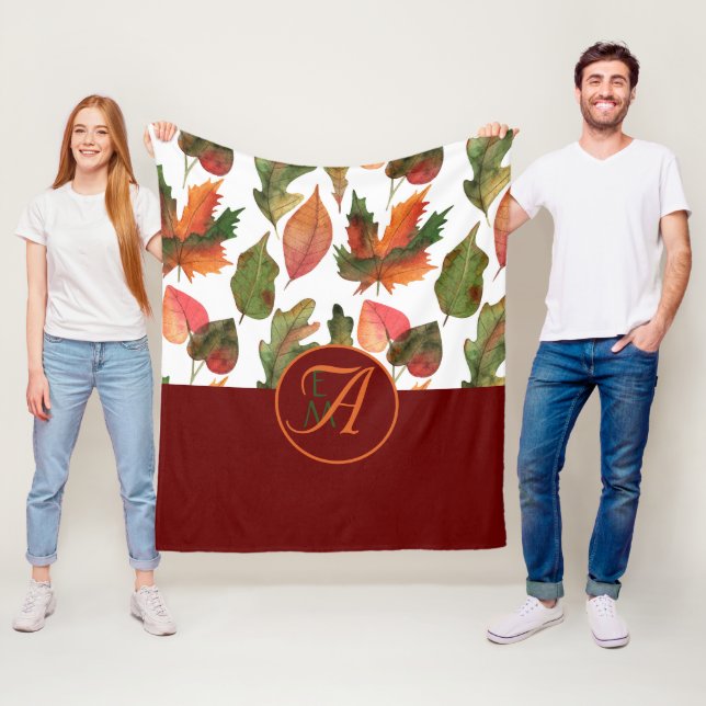 Couverture Polaire Décor d'automne monogramme Feuilles d'automne Bour (En situation)