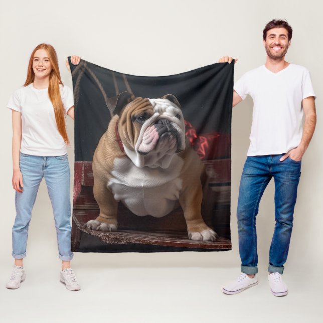 Couverture Polaire Décor de Noël Bulldog Snowy Sleigh (En situation)