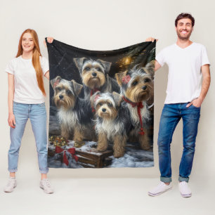 Couverture Polaire Décor de Noël du Biewer Terrier Snowy Sleigh