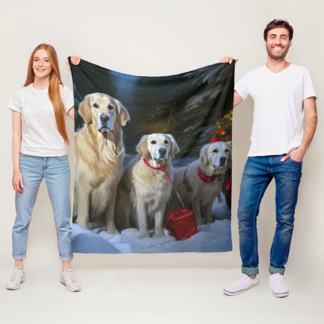 Couverture Polaire Décor de Noël Goldendoodle Snowy Sleigh (En situation)
