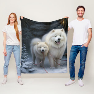 Couverture Polaire Décor de Noël Samoyed Snowy Sleigh