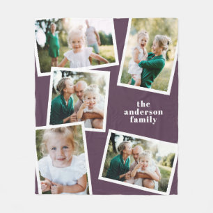 Couverture Polaire Décor familial violet multi photo famille cadeau