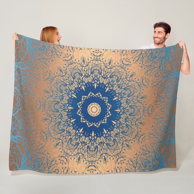 Couverture Polaire Décor ornemental arabe en soie de bronze brun dégr (En situation)