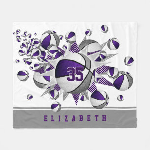 Couverture Polaire décor sportif violet gris filles basket étoiles