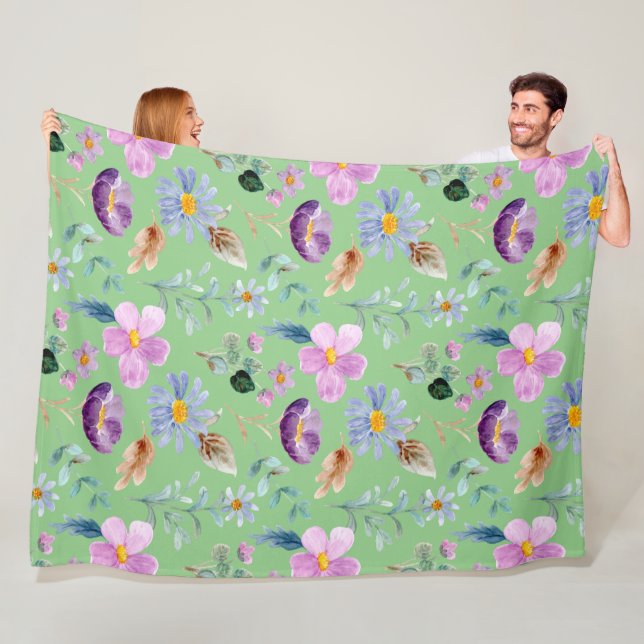 Couverture Polaire Décor tendance motif fleur sauvage verdoyant (En situation)