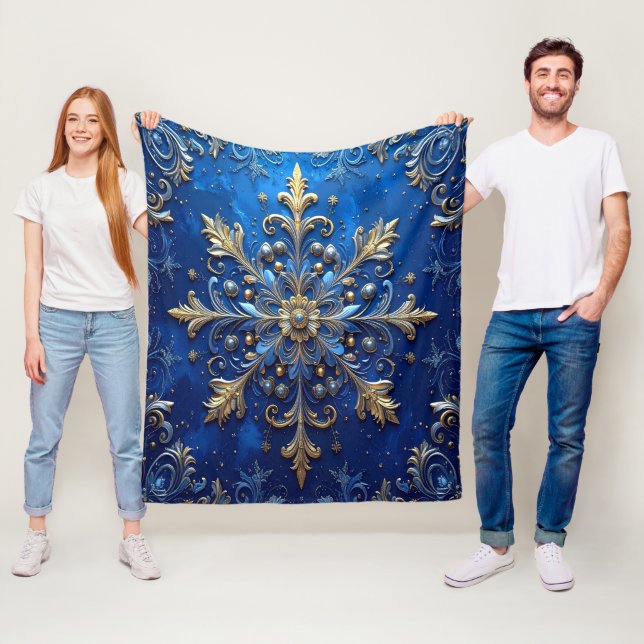 Couverture Polaire Decorative Blue Gold Fleece Blanket (En situation)