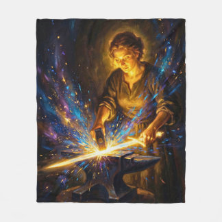 Couverture Polaire Déesse Celtique de la Forge Forgant l'Épée Fantast
