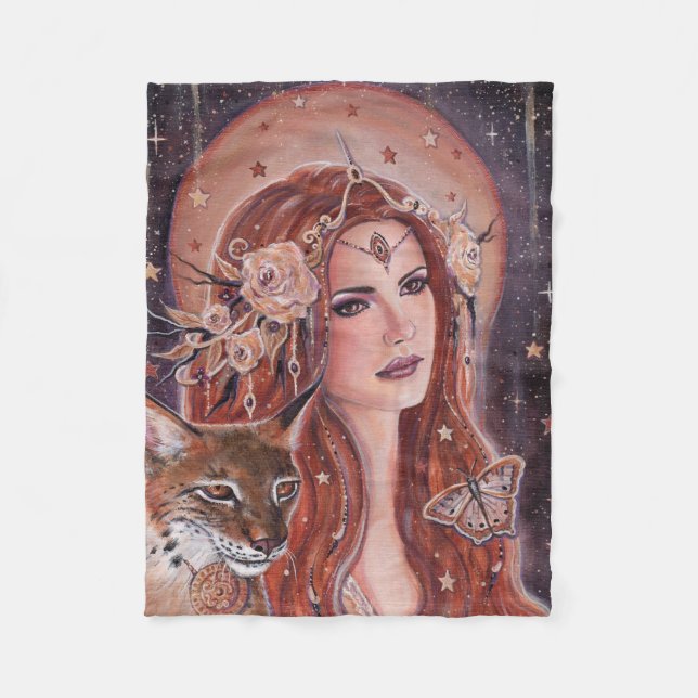 Couverture Polaire Déesse Freya avec Lynx par Renee Lavoie (Devant)