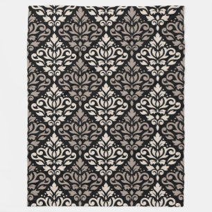 Couverture Polaire Défiler Damask Gros Motif Taupe Crème Noir