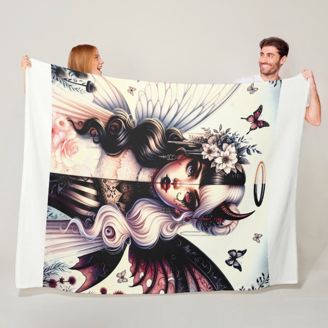 Couverture Polaire Demi-Angel Devil Dark Beauty Broché Wing Fairy (En situation)