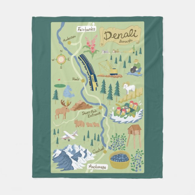 Couverture Polaire Denali Borough Map Fleece Blanket (Devant)