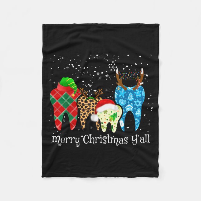 Couverture Polaire Dentist Teeth Santa Hat Leopard Plaid Dental Merry (Devant)