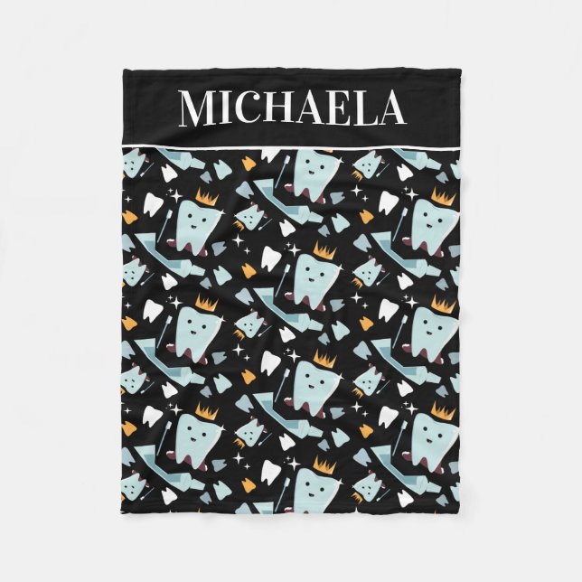 Couverture Polaire Dentiste Dental Hygiéniste Nom Tooth Motif Noir (Devant)