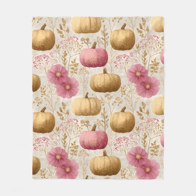 Couverture Polaire Design automne Citrouille or et rose (Devant)