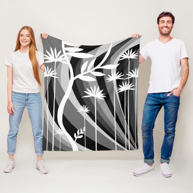 Couverture Polaire Design botanique noir et blanc (En situation)