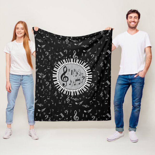 Couverture Polaire Design contemporain noir blanc et gris circulaire (En situation)