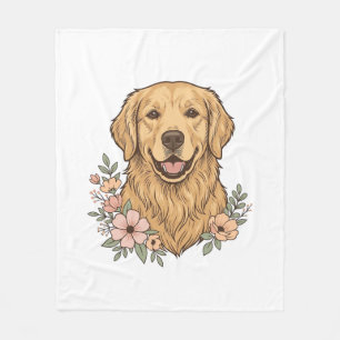 Couverture Polaire Design de gravure vintage floral Golden Retriever_