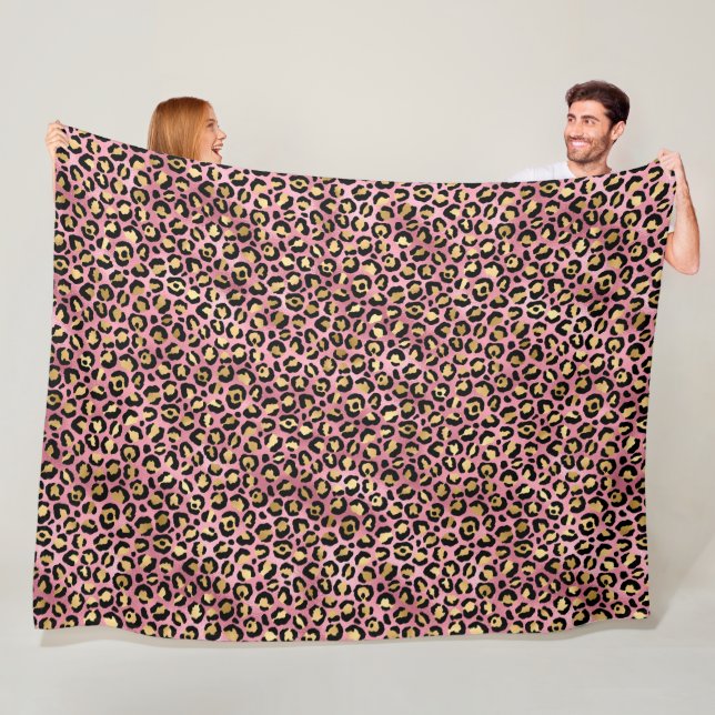 Couverture Polaire Design de série Leopard rose et or 15 (En situation)