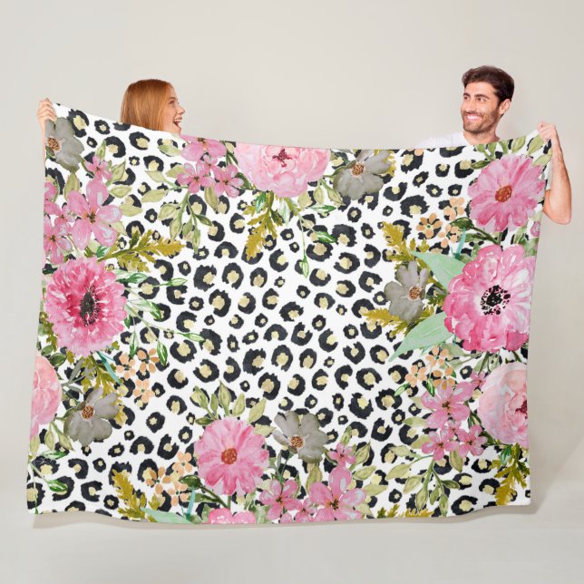 Couverture Polaire Design Empreinte de léopard et floral élégant (En situation)
