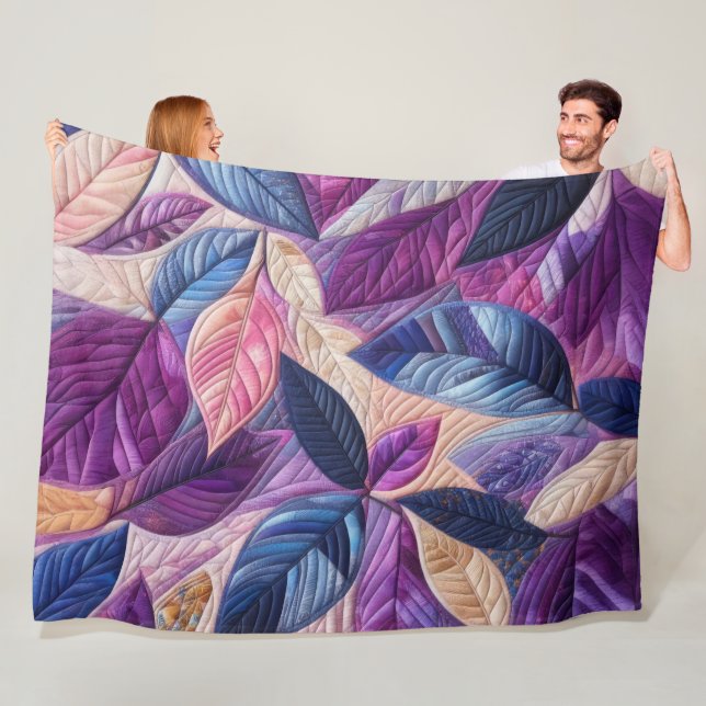 Couverture Polaire Design Feuille bleu violet courbé (En situation)