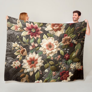 Couverture Polaire Design floral gris-courbé