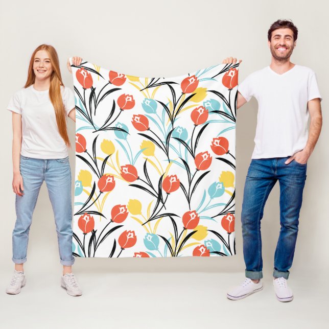 Couverture Polaire Design floral Motif de Tulipe en blanc (En situation)