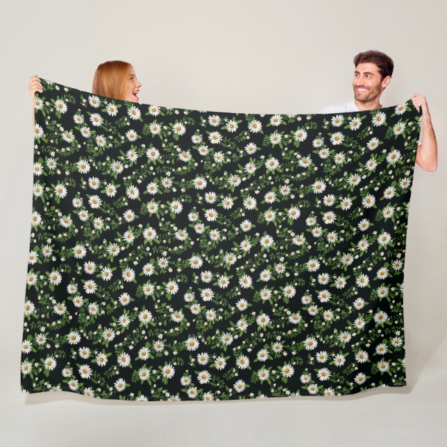Couverture Polaire Design marguerrier blanc sur noir (En situation)