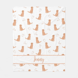 Couverture Polaire Design plat moderne Golden Retriever & coeurs Patt