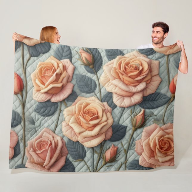Couverture Polaire Design quadrillé de Roses de rose sur gris (En situation)