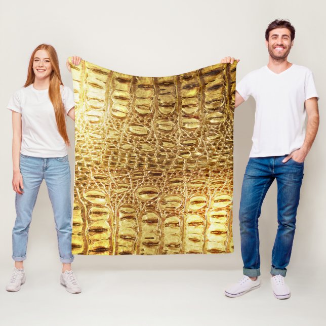 Couverture Polaire Designer Alligator Crocodile Skin brillant Or (En situation)