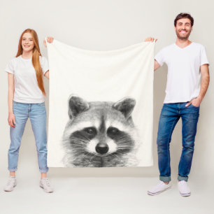 Couverture Polaire Dessin au crayon de Raccoon