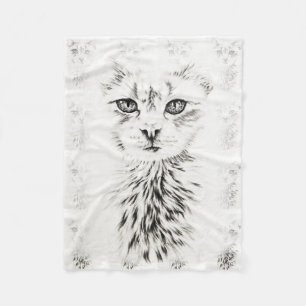 Couverture Polaire Dessin blanc de chat d'art chic de chat de