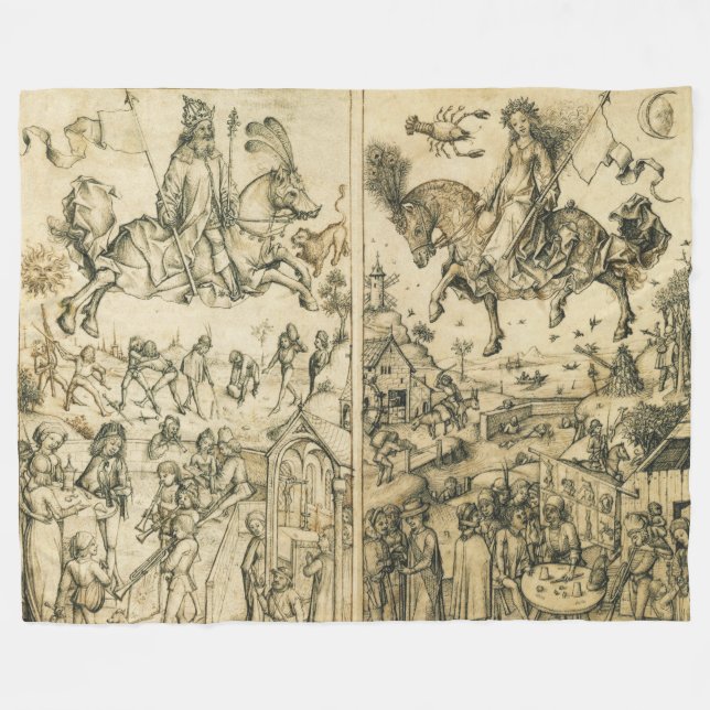 Couverture Polaire Dessin d'Astronomie noir blanc SUN & MOON (Devant (Horizontal))