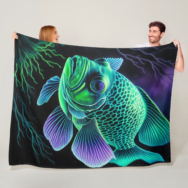 Couverture Polaire Dessin de chaloupe de poisson sur le noir (En situation)