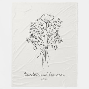 Couverture Polaire Dessin de ligne de fleurs boho personnalisé nuage