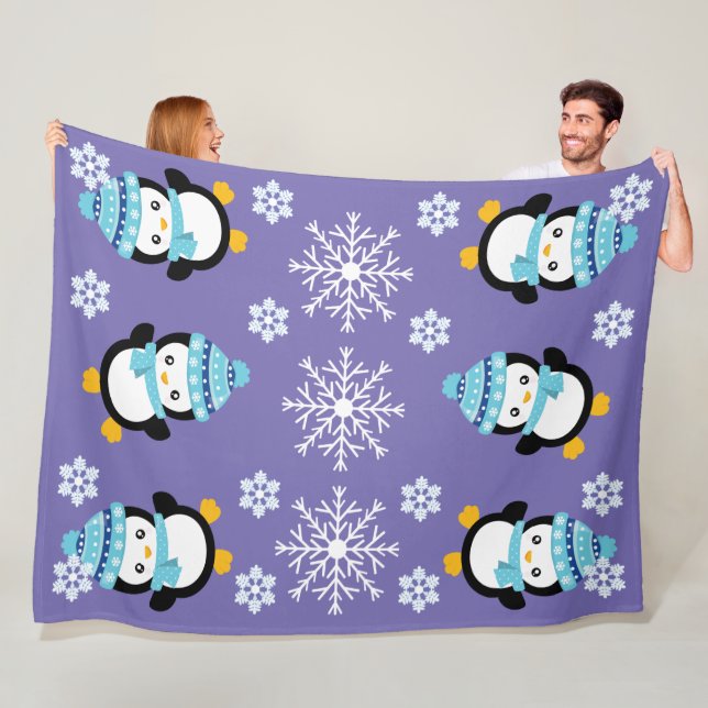 Couverture Polaire Dessin de manchot froid flocon de neige d'hiver GR (En situation)