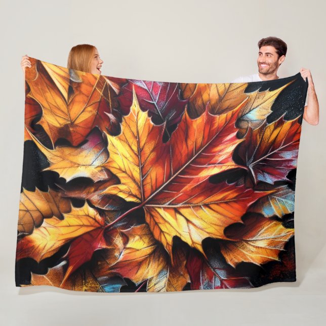 Couverture Polaire Dessin dur Pastel Automne Automne Maple Feuilles (En situation)