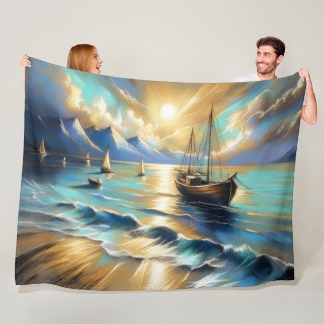 Couverture Polaire Dessin dur Pastel Bateaux Eau (En situation)