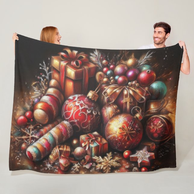 Couverture Polaire Dessin dur Pastel Motifs de Noël (En situation)
