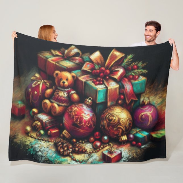 Couverture Polaire Dessin dur Pastel Motifs de Noël (En situation)